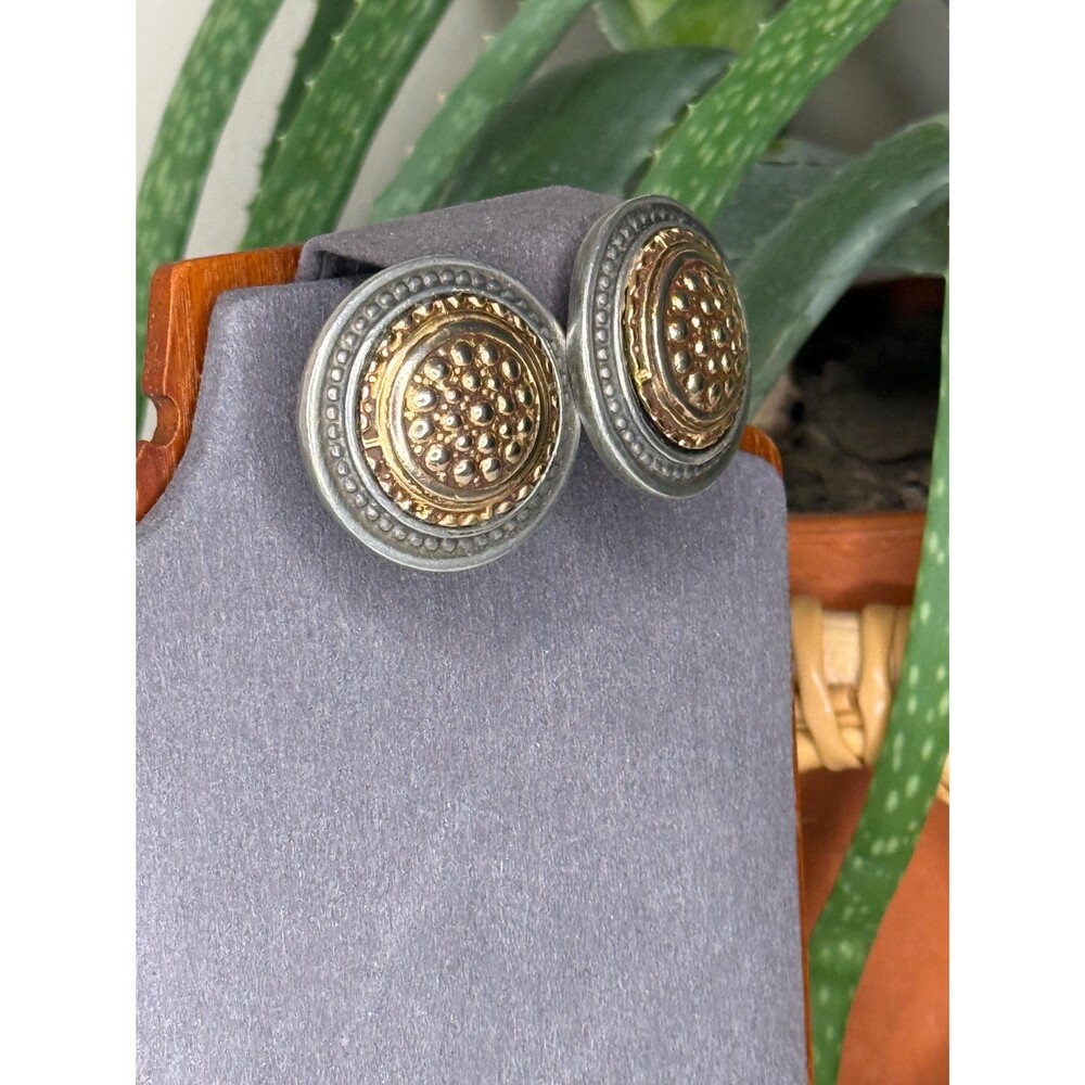 Vintage Ben Amun Statement Clip Earrings Mixed Metal Byzantine Coin Designer - Picture 3 of 11